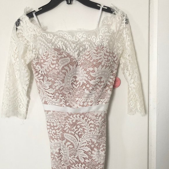 Jarlo Delilah Bardot Lace High Low Midi Dress NWT - Picture 4 of 6